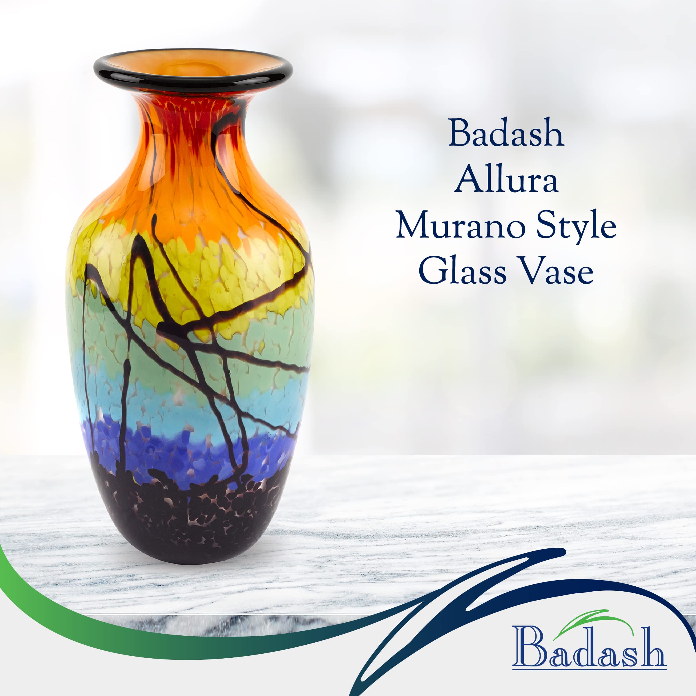 Amazon.com: Badash 橢圓Allura 花瓶藝術Murano 風格玻璃花瓶- 10.6 英